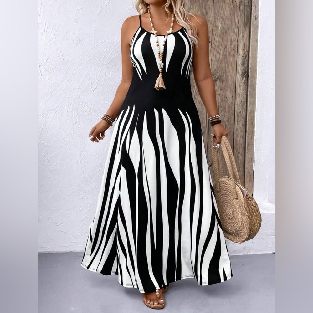 Boho Black & Tan Zebra Print Maxi Dress | Beach Vacation Sundress - Picture 4 of 6